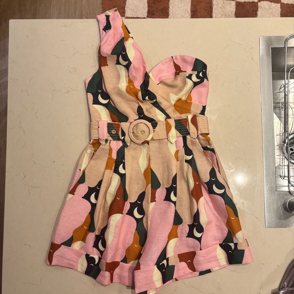 FARM RIO - One Shoulder Romper with Belt